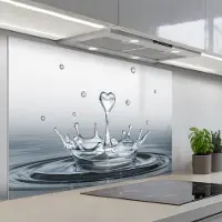 KitchenYeah Spatscherm 120x80 cm - Zelfklevende achterwand Abstract - Modern - Water - Hart - Keuken muurbeschermer - Spatwand fornuis