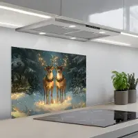 KitchenYeah Spatscherm 70x55 cm - Zelfklevende achterwand Dennensprookje - Rendier - Nacht - Keuken muurbeschermer - Spatwand fornuis