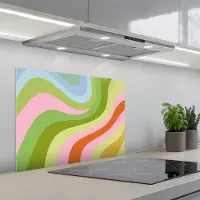 KitchenYeah Spatscherm 70x50 cm - Zelfklevende achterwand Lijnen - Pasteltinten - Golvend - Keuken muurbeschermer - Spatwand fornuis