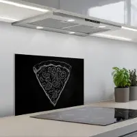 KitchenYeah Spatscherm 60x40 cm - Zelfklevende achterwand Pizzapunt - Toppings - Krijttekening - Keuken muurbeschermer - Spatwand fornuis