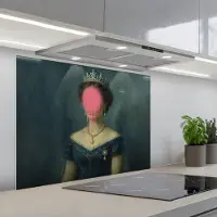 KitchenYeah Spatscherm 90x70 cm - Zelfklevende achterwand Kroon - Roze druipend verf - Portret - Keuken muurbeschermer - Spatwand fornuis