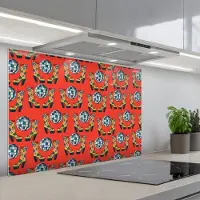 KitchenYeah Spatscherm 80x55 cm - Zelfklevende achterwand Rood - Disco - Patroon - Keuken muurbeschermer - Spatwand fornuis