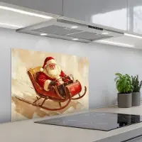 KitchenYeah Spatscherm 70x55 cm - Zelfklevende achterwand Kerst - Slee - Kerstman - Keuken muurbeschermer - Spatwand fornuis
