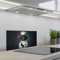 KitchenYeah Spatscherm 70x30 cm - Zelfklevende achterwand Quote - Neon - Hond - Kokskleding - Keuken muurbeschermer - Spatwand fornuis