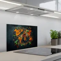 KitchenYeah Spatscherm 60x40 cm - Zelfklevende achterwand Wereldkaart - Kruiden - Levendige kleuren - Keuken muurbeschermer - Spatwand fornuis