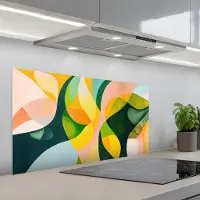 KitchenYeah Spatscherm 100x50 cm - Zelfklevende achterwand Abstract - Geel - Roze - Groen - Keuken muurbeschermer - Spatwand fornuis