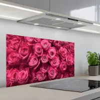 KitchenYeah Spatscherm 100x50 cm - Zelfklevende achterwand Rozen - Pink - Bloem - Keuken muurbeschermer - Spatwand fornuis
