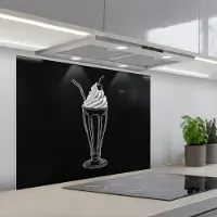 KitchenYeah Spatscherm 90x70 cm - Zelfklevende achterwand Ijscoupe - Kers - Krijtstijl - Slagroom - Keuken muurbeschermer - Spatwand fornuis