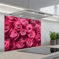 KitchenYeah Spatscherm 80x60 cm - Zelfklevende achterwand Rozen - Pink - Bloem - Keuken muurbeschermer - Spatwand fornuis