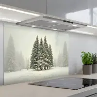 KitchenYeah Spatscherm 80x55 cm - Zelfklevende achterwand Bomen - Sneeuw - Wit - Keuken muurbeschermer - Spatwand fornuis