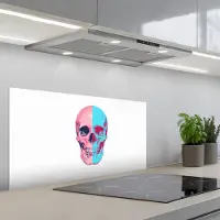 KitchenYeah Spatscherm 80x40 cm - Zelfklevende achterwand Schedel - Grafisch - Roze - Verdeeld - Keuken muurbeschermer - Spatwand fornuis