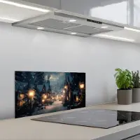 KitchenYeah Spatscherm 60x30 cm - Zelfklevende achterwand Winterdorp - Sneeuw - Donker - Keuken muurbeschermer - Spatwand fornuis