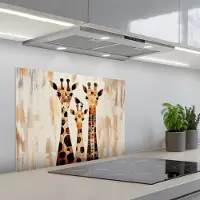 KitchenYeah Spatscherm 70x55 cm - Zelfklevende achterwand Giraffen - Cartoon - Crème - Keuken muurbeschermer - Spatwand fornuis