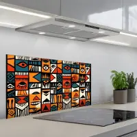 KitchenYeah Spatscherm 90x45 cm - Zelfklevende achterwand Abstract - Gezichten - Mozaïek - Keuken muurbeschermer - Spatwand fornuis