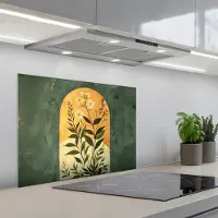 KitchenYeah Spatscherm 70x55 cm - Zelfklevende achterwand Plant - Bloemen - Wit - Keuken muurbeschermer - Spatwand fornuis