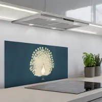 KitchenYeah Spatscherm 80x40 cm - Zelfklevende achterwand Vogel - Blauw - Vintage - Keuken muurbeschermer - Spatwand fornuis