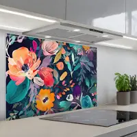 KitchenYeah Spatscherm 90x60 cm - Zelfklevende achterwand Kleurrijk - Bloemen - Kunst - Natuur - Hippie - Keuken muurbeschermer - Spatwand fornuis