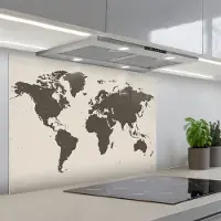 KitchenYeah Spatscherm 80x55 cm - Zelfklevende achterwand Wereldkaart - Stempelstijl - Ruw - Keuken muurbeschermer - Spatwand fornuis