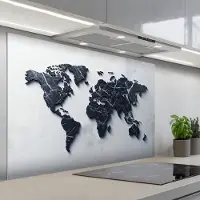 KitchenYeah Spatscherm 120x80 cm - Zelfklevende achterwand Wereldkaart - Marmer print - Ruwe achtergrond - Keuken muurbeschermer - Spatwand fornuis