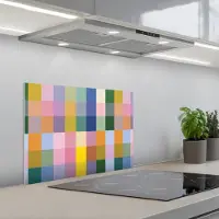 KitchenYeah Spatscherm 60x45 cm - Zelfklevende achterwand Blokken - Vierkant - Patroon - Gekleurd - Keuken muurbeschermer - Spatwand fornuis