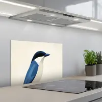 KitchenYeah Spatscherm 60x40 cm - Zelfklevende achterwand Illustratie - Blauw - Vogel - Keuken muurbeschermer - Spatwand fornuis