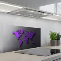 KitchenYeah Spatscherm 90x45 cm - Zelfklevende achterwand Paars - Wereldkaart - Grijs - Donker - Keuken muurbeschermer - Spatwand fornuis