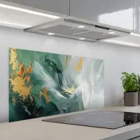 KitchenYeah Spatscherm 100x50 cm - Zelfklevende achterwand Groen - Modern - Marmer print - Abstract - Keuken muurbeschermer - Spatwand fornuis