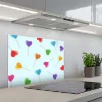 KitchenYeah Spatscherm 70x50 cm - Zelfklevende achterwand Lolly - Regenboog - Snoep - Keuken muurbeschermer - Spatwand fornuis