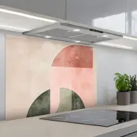 KitchenYeah Spatscherm 90x60 cm - Zelfklevende achterwand Cirkel - Abstract - Roze - Keuken muurbeschermer - Spatwand fornuis