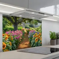 KitchenYeah Spatscherm 80x55 cm - Zelfklevende achterwand Bloemen - Pad - Zonnebloemen - Tuin - Hortensia - Keuken muurbeschermer - Spatwand fornuis