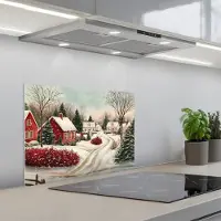 KitchenYeah Spatscherm 60x45 cm - Zelfklevende achterwand Kerstsfeer - Landelijk - Rood - Keuken muurbeschermer - Spatwand fornuis