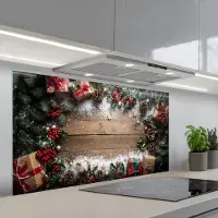 KitchenYeah Spatscherm 120x60 cm - Zelfklevende achterwand Kerstdecoratie - Geschenken - Hout - Veelkleurig - Keuken muurbeschermer - Spatwand fornuis