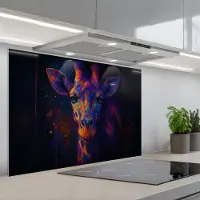 KitchenYeah Spatscherm 90x60 cm - Zelfklevende achterwand Giraffe - Gekleurd - Verfspatten - Keuken muurbeschermer - Spatwand fornuis