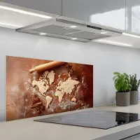 KitchenYeah Spatscherm 80x40 cm - Zelfklevende achterwand Wereldkaart - Koekjesdeeg - Warme baksfeer - Keuken muurbeschermer - Spatwand fornuis