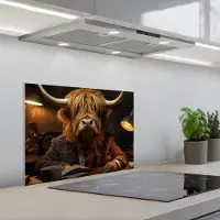 KitchenYeah Spatscherm 60x45 cm - Zelfklevende achterwand Schotse hooglander - Dier - Pak - Bureau - Keuken muurbeschermer - Spatwand fornuis