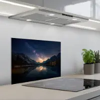 KitchenYeah Spatscherm 60x45 cm - Zelfklevende achterwand Kristalhelder meer - Bergen - Bergen - Keuken muurbeschermer - Spatwand fornuis