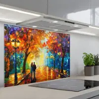 KitchenYeah Spatscherm 90x60 cm - Zelfklevende achterwand Koppel - Liefde - Bos - Kunst - Keuken muurbeschermer - Spatwand fornuis