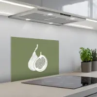 KitchenYeah Spatscherm 60x45 cm - Zelfklevende achterwand Vijgen - Minimalistisch - Getekend - Mosgroen - Keuken muurbeschermer - Spatwand fornuis