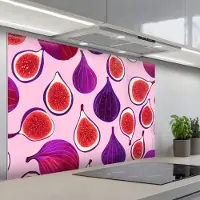 KitchenYeah Spatscherm 120x80 cm - Zelfklevende achterwand Vijgen - Roze - Paars - Keuken muurbeschermer - Spatwand fornuis