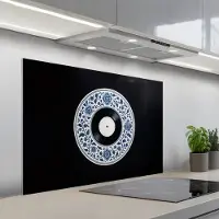 KitchenYeah Spatscherm 100x65 cm - Zelfklevende achterwand Vinyl - LP - Delfts Blauw - Muziek - Keuken muurbeschermer - Spatwand fornuis