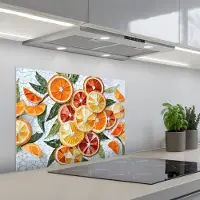 KitchenYeah Spatscherm 70x55 cm - Zelfklevende achterwand Schijfjes - Fruit - Oranje - Mozaïek - Keuken muurbeschermer - Spatwand fornuis