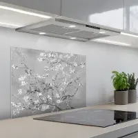 KitchenYeah Spatscherm 70x55 cm - Zelfklevende achterwand Amandelbloesem - Kunst - Van Gogh - Grijs - Keuken muurbeschermer - Spatwand fornuis