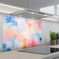 KitchenYeah Spatscherm 80x55 cm - Zelfklevende achterwand Aquarel - Pastel - Abstract - Kunst - Keuken muurbeschermer - Spatwand fornuis