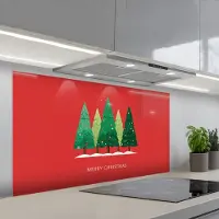 KitchenYeah Spatscherm 120x60 cm - Zelfklevende achterwand Minimalistisch - Kerstbomen - Rood - Sneeuw - Keuken muurbeschermer - Spatwand fornuis