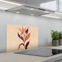 KitchenYeah Spatscherm 60x40 cm - Zelfklevende achterwand Minimalistisch - Bloem - Bladeren - Beige - Keuken muurbeschermer - Spatwand fornuis