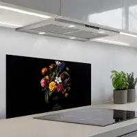 KitchenYeah Spatscherm 90x45 cm - Zelfklevende achterwand Lente - Bloemen - Klassiek - Vaas - Keuken muurbeschermer - Spatwand fornuis