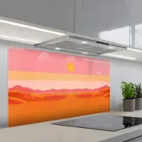 KitchenYeah Spatscherm 120x60 cm - Zelfklevende achterwand Zon - Abstract - Landschap - Oranje - Keuken muurbeschermer - Spatwand fornuis