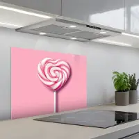 KitchenYeah Spatscherm 70x50 cm - Zelfklevende achterwand Snoep - Lolly - Hart- Roze - Keuken muurbeschermer - Spatwand fornuis