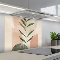 KitchenYeah Spatscherm 80x60 cm - Zelfklevende achterwand Modern - Roze - Groen - Natuur - Aesthetic - Keuken muurbeschermer - Spatwand fornuis