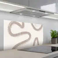 KitchenYeah Spatscherm 100x50 cm - Zelfklevende achterwand Moderne kunst - Beige - Abstract - Keuken muurbeschermer - Spatwand fornuis